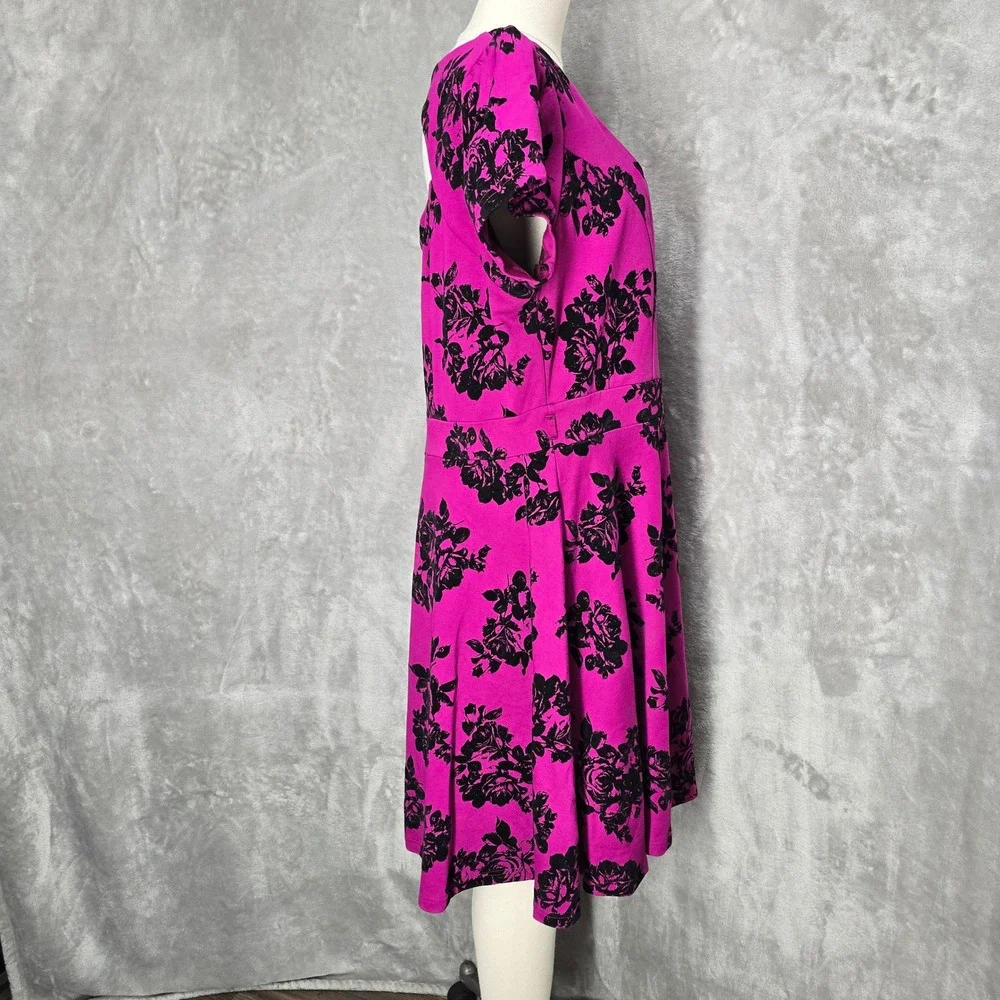 City Chic Women Dress M Purple Blk Velvet Floral Whimsigoth Dark Fairy Stretchy